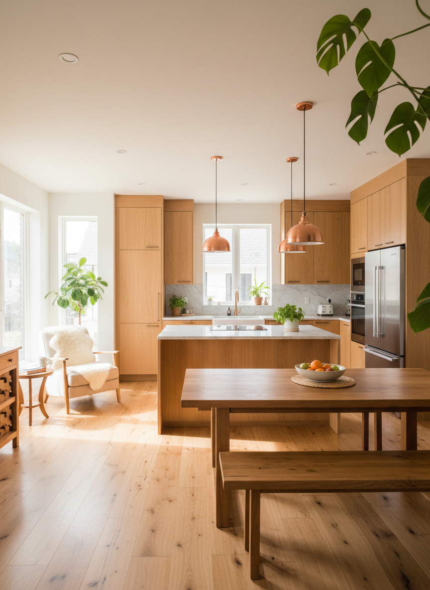 Cocina y comedor acogedores con luz natural